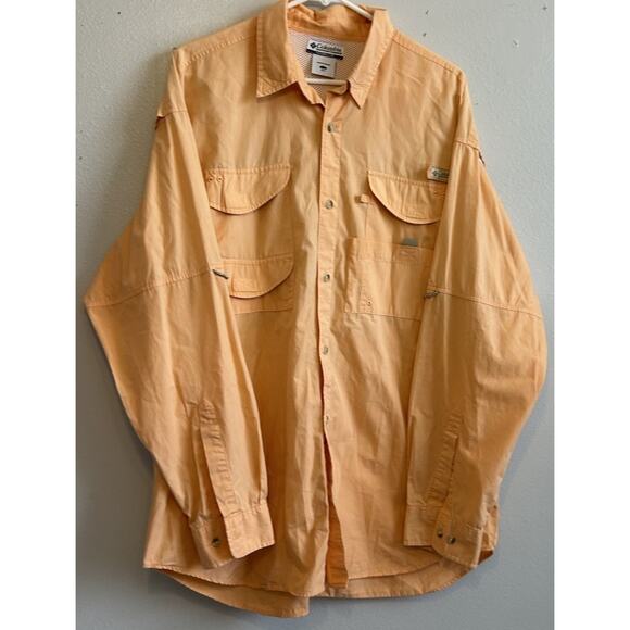 Columbia PFG Mens Shirt Omni Shade Long Sleeve Vented Fishing Pastel Orange L/XL - Picture 1 of 10